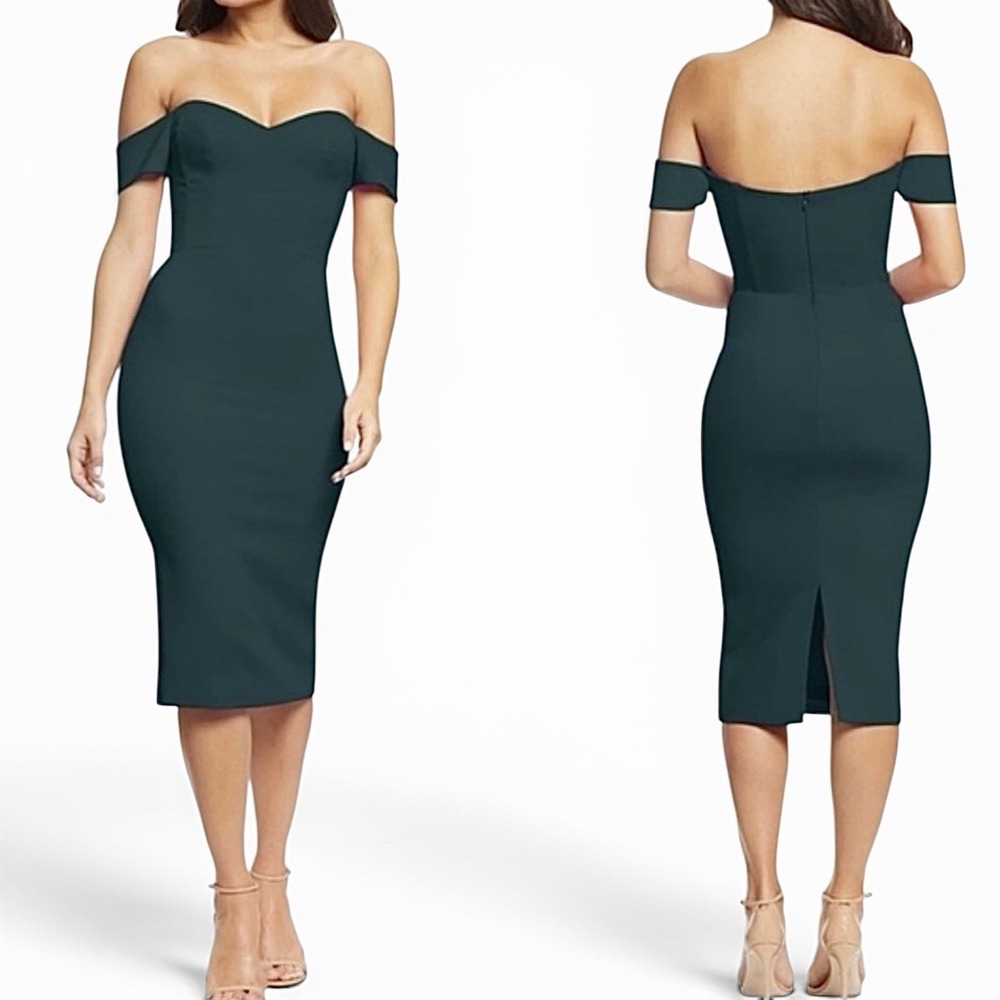 Dress the Population Bailey Sheath Off Shoulder Midi Dress Green Size Medium